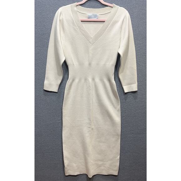 Modern Citizen Off Shoulder V Neck Sweater Knit Midi Dress Beige Sz S NWOT $169 - Picture 3 of 14